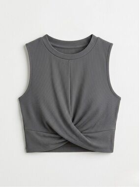 Cider Gray Ribbed Twist-Front Cropped Tank